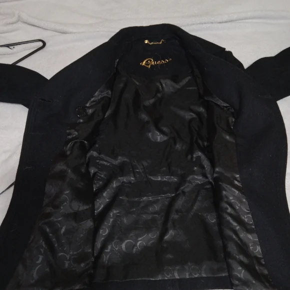 GUESS Jacket Womens Medium Double Breasted Wool Blend Pea Coat Preppy Vintage - Picture 10 of 13